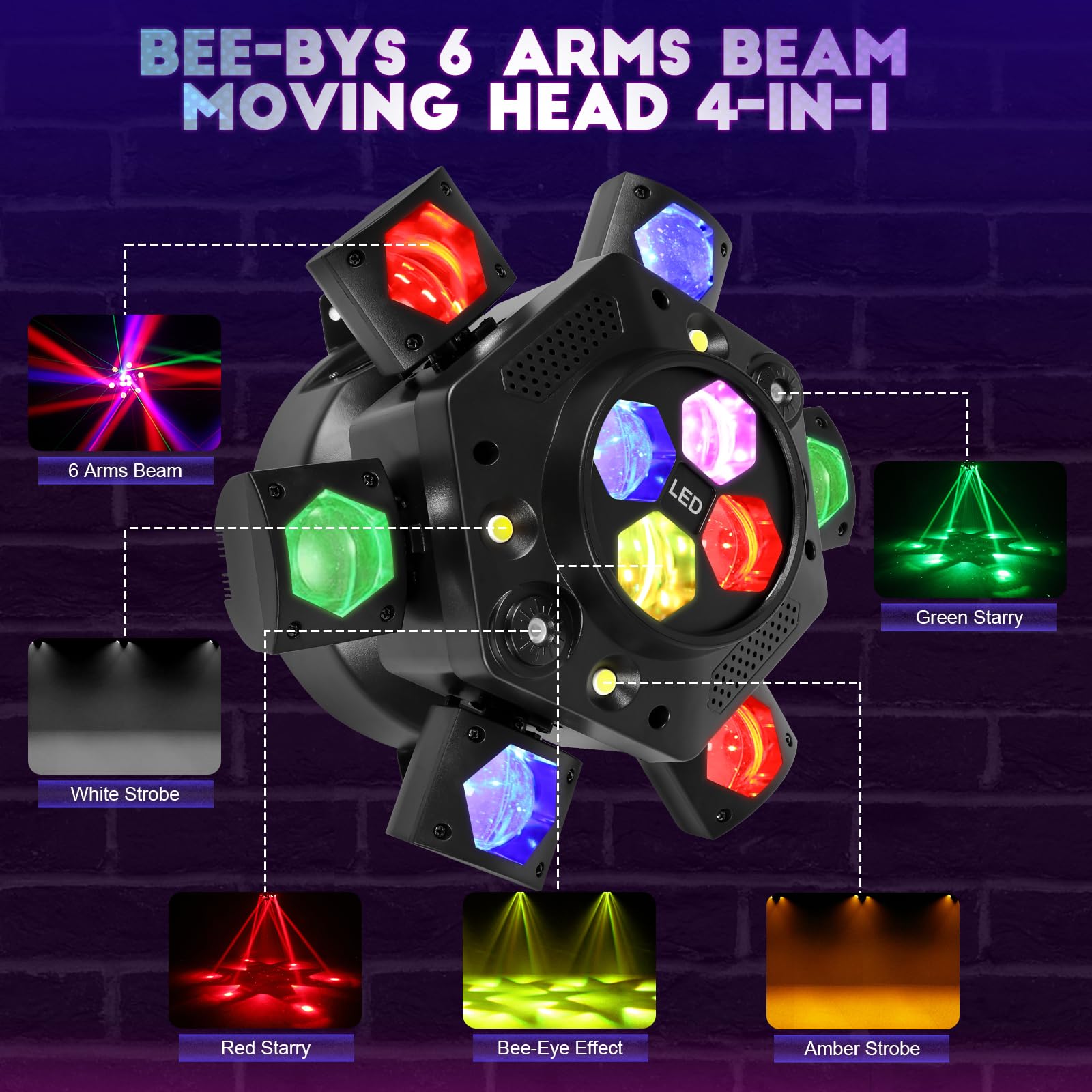 Six-arm bee eye moving head light